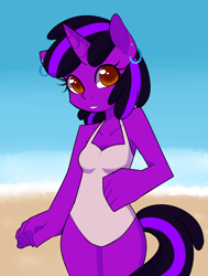 Size: 1280x1697 | Tagged: safe, artist:senseidezzy, ponerpics import, oc, oc only, oc:gem, anthro, ambiguous facial structure, anthro oc, clothes, deleted from derpibooru, one-piece swimsuit, plasma, solo, swimsuit
