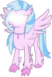 Size: 637x939 | Tagged: safe, alternate version, artist:byteslice, derpibooru import, silverstream, classical hippogriff, hippogriff, .svg available, avatar silverstream, female, glowing eyes, glowing eyes meme, simple background, smiling, spread wings, standing, svg, transparent background, vector, wings