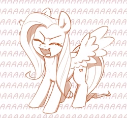 Size: 1648x1529 | Tagged: safe, artist:bunchedupletters, derpibooru import, fluttershy, pegasus, pony, aaaaaaaaaa, cute, cutie mark, eyes closed, female, mare, monochrome, open mouth, shyabetes, simple background, solo, spread wings, wings, yelling