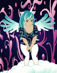 Size: 2150x2790 | Tagged: safe, artist:alinadreams00, derpibooru import, oc, oc:princess crystal, human, female, horn, horned humanization, human oc, humanized, humanized oc, looking at you, snow, solo, winged humanization, wings