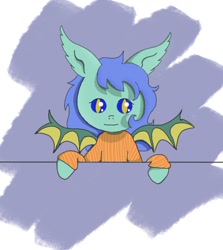 Size: 828x929 | Tagged: safe, artist:lshbz, derpibooru import, oc, oc:乐者拾贝, bat pony, bat ears, bat wings, clothes, simple background, solo, sweater, wings