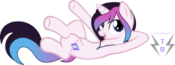 Size: 984x368 | Tagged: safe, artist:thunderboltx33, derpibooru import, oc, oc:rising glow, unicorn, horn, looking back, lying down, on back, solo, unicorn oc, vector