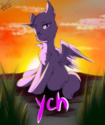 Size: 909x1080 | Tagged: safe, artist:yuris, derpibooru import, oc, oc only, pony, solo, sun, sunset, ych sketch