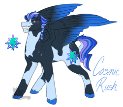 Size: 800x700 | Tagged: safe, artist:arexstar, derpibooru import, oc, oc:cosmic rush, pegasus, pony, male, offspring, parent:rainbow dash, parent:soarin', parents:soarindash, simple background, solo, stallion, white background