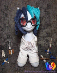 Size: 2209x2834 | Tagged: safe, artist:1stastrastudio, derpibooru import, oc, oc:delta vee, pony, clothes, irl, lab coat, photo, plushie, rocket, satellite, solo, toy