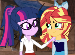 Size: 722x530 | Tagged: safe, artist:jadethepegasus, derpibooru import, sci-twi, sunset shimmer, twilight sparkle, equestria girls, crossover, cute, duo, duo female, female, females only, lesbian, scitwishimmer, shipping, shipping fuel, sunsetsparkle, the little mermaid