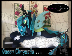 Size: 1280x990 | Tagged: safe, artist:purplenebulastudios, derpibooru import, queen chrysalis, changeling, changeling queen, goggles, irl, lying down, photo, plushie, prone, solo