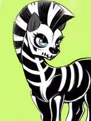 Size: 1200x1600 | Tagged: safe, artist:noupie, derpibooru import, oc, zebra, green background, simple background, solo