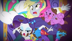 Size: 1252x719 | Tagged: safe, derpibooru import, screencap, bulk biceps, derpy hooves, princess thunder guts, rarity, dog, equestria girls, equestria girls series, lost and pound, lost and pound: rarity, spoiler:eqg series (season 2), female, male
