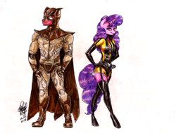 Size: 1024x777 | Tagged: safe, derpibooru import, big macintosh, sugar belle, anthro, earth pony, unguligrade anthro, unicorn, clothes, cosplay, costume, crossover, female, male, mare, nite owl, shipping, silk spectre, stallion, straight, sugarmac, watchmen