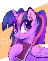 Size: 800x1000 | Tagged: safe, artist:lollipony, twilight sparkle, twilight sparkle (alicorn), alicorn, pony, alternate hairstyle, book, cute, ear fluff, ears, female, holding, mare, pigtails, question, raised hoof, smiling, solo, twiabetes, twintails