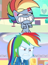 Size: 1717x2286 | Tagged: safe, derpibooru import, edit, edited screencap, screencap, rainbow dash, better together, equestria girls, holidays unwrapped, my little pony: pony life, zound off, spoiler:pony life s01e29, angry, dashing through the mall, furious, geode of super speed, magical geodes, meme, rage, rage face, ragebow dash, rainbow dash is not amused, unamused