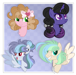 Size: 3864x3832 | Tagged: safe, artist:blazenly-obvious, artist:lazuli, derpibooru import, oc, oc only, oc:camilla, oc:caramel twist, oc:ebony breeze, oc:little feather, earth pony, pegasus, pony, unicorn, base used, bow, bust, female, hair bow, jewelry, magical lesbian spawn, male, mare, necklace, offspring, parent:big macintosh, parent:cheese sandwich, parent:fluttershy, parent:limestone pie, parent:octavia melody, parent:pinkie pie, parent:rainbow dash, parent:rarity, parents:cheesepie, parents:fluttermac, parents:limedash, parents:raritavia, simple background, stallion, transparent background