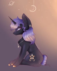 Size: 1080x1350 | Tagged: safe, artist:rxndxm.artist, derpibooru import, oc, oc only, pony, abstract background, chest fluff, ear piercing, jewelry, necklace, piercing, sitting, solo