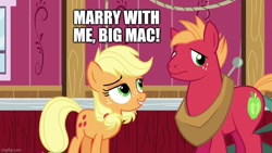 Size: 800x450 | Tagged: safe, derpibooru import, edit, edited screencap, screencap, applejack, big macintosh, earth pony, pony, where the apple lies, applecest, applemac, colt, female, filly, grammar error, incest, male, shipping, straight, teenage applejack, teenage big macintosh, teenager, text, younger