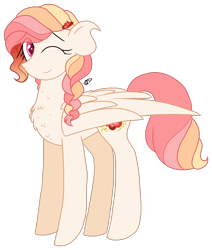 Size: 1356x1602 | Tagged: safe, artist:gallantserver, derpibooru import, oc, oc:kindle, pegasus, pony, female, magical lesbian spawn, mare, offspring, one eye closed, parent:fluttershy, parent:spitfire, parents:spitshy, simple background, solo, transparent background, wink