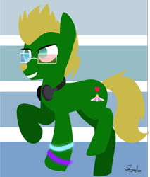 Size: 3092x3624 | Tagged: safe, artist:samsailz, derpibooru import, oc, earth pony, glasses, glowstick, headphones, lineless, mohawk, partying, solo