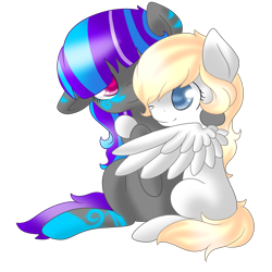 Size: 1280x1280 | Tagged: safe, artist:ruedle, derpibooru import, oc, oc only, pegasus, pony, chibi, female, hug, mare