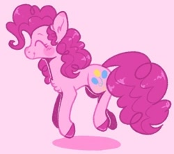 Size: 500x444 | Tagged: safe, artist:bumblesnail-art, derpibooru import, pinkie pie, earth pony, pony, blushing, chest fluff, colored hooves, cute, diapinkes, eyes closed, female, happy, mare, pink background, profile, simple background, smiling, solo