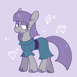 Size: 1280x1280 | Tagged: safe, artist:bumblesnail-art, derpibooru import, maud pie, earth pony, pony, chest fluff, colored hooves, diamond, female, gem, mare, purple background, simple background, solo