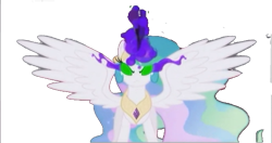 Size: 579x306 | Tagged: safe, artist:askponyrin, princess celestia, alicorn, pony, the crystal empire, dark magic, female, low resolution, magic, mare, simple background, solo, sombra eyes, spread wings, transparent background, vector, wings