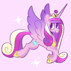 Size: 1280x1280 | Tagged: safe, artist:bumblesnail-art, derpibooru import, princess cadance, alicorn, pony, crown, cute, cutedance, female, jewelry, mare, no pupils, pink background, regalia, simple background, solo, spread wings, wings