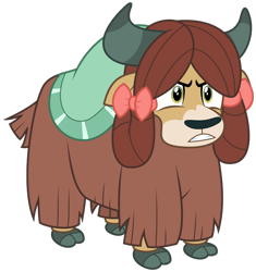 Size: 684x728 | Tagged: safe, artist:byteslice, derpibooru import, yona, yak, .svg available, angry, bow, cloven hooves, female, hair bow, monkey swings, simple background, standing, svg, transparent background, vector