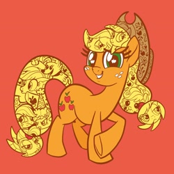 Size: 2048x2048 | Tagged: safe, artist:sophieascruggs, derpibooru import, part of a set, applejack, winona, earth pony, pony, applejewel, baby, babyjack, cute, decorative hatching, derp, female, foal, froufrou glittery lacy outfit, jackabetes, jackletree, liarjack, mare, multeity, oooooh, orange background, simple background, solo, younger