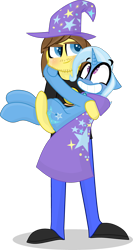 Size: 1230x2305 | Tagged: safe, artist:grapefruitface1, derpibooru import, trixie, oc, oc:grapefruit face, pony, unicorn, equestria girls, base used, blushing, canon x oc, cape, clothes, cuddling, female, grapexie, hat, holding, holding a pony, human and pony, male, shipping, simple background, straight, stylized, transparent background, trixie's cape, trixie's hat