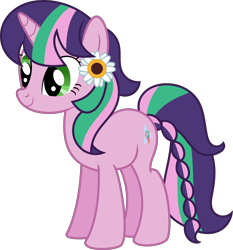 Size: 6782x7268 | Tagged: safe, artist:digimonlover101, derpibooru import, oc, oc:falling star, pony, unicorn, absurd resolution, female, flower, flower in hair, mare, offspring, parent:timber spruce, parent:twilight sparkle, parents:timbertwi, simple background, solo, transparent background