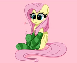 Size: 4096x3368 | Tagged: safe, artist:kittyrosie, derpibooru import, fluttershy, pegasus, pony, blushing, clothes, cute, female, heart, high res, mare, pink background, shyabetes, simple background, sitting, socks, solo, striped socks, three quarter view