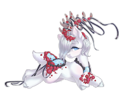 Size: 1995x1515 | Tagged: safe, artist:shady-bush, derpibooru import, oc, deer, deer pony, original species, pond pony, lying down, male, prone, simple background, solo, transparent background