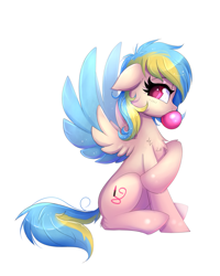 Size: 1321x1651 | Tagged: safe, artist:confetticakez, derpibooru import, oc, oc only, pegasus, pony, bubblegum, food, gum, simple background, solo, white background