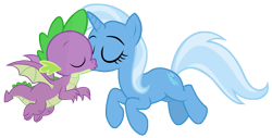 Size: 4901x2492 | Tagged: safe, artist:dragonchaser123, artist:tardifice, derpibooru import, spike, trixie, dragon, pony, unicorn, eyes closed, female, interspecies, kissing, male, shipping, simple background, spixie, straight, transparent background, vector, winged spike