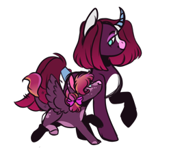 Size: 1000x890 | Tagged: safe, artist:orphicdove, derpibooru import, tempest shadow, oc, oc:abyss, hybrid, pony, unicorn, alternate universe, au:chaoticverse, female, interspecies offspring, mother and child, mother and daughter, offspring, parent and child, parent:scorpan, parent:tempest shadow, simple background, solo, transparent background