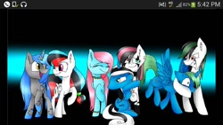 Size: 960x540 | Tagged: safe, artist:emalajiss36, derpibooru import, oc, oc only, oc:emala jiss, oc:miss smile, alicorn, earth pony, pegasus, alicorn oc, choker, earth pony oc, eyes closed, group, heterochromia, horn, hug, open mouth, pegasus oc, raised hoof, smiling, snuggling, wings