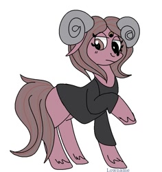 Size: 819x868 | Tagged: safe, artist:lowname, derpibooru import, oc, oc only, goat, clothes, goat pony, horns, raised hoof, simple background, solo, unshorn fetlocks, white background