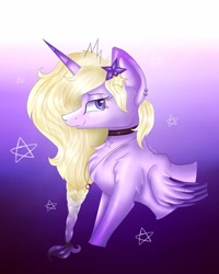 Size: 1080x1350 | Tagged: safe, artist:rxndxm.artist, derpibooru import, oc, oc only, alicorn, pony, alicorn oc, bust, chest fluff, choker, gradient background, hairclip, horn, solo, wings