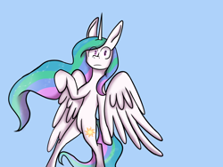 Size: 2048x1536 | Tagged: safe, derpibooru import, princess celestia, alicorn, pony, bipedal, butt, confused, cutie mark, flowing mane, flowing tail, simple background, solo, sparkly mane, spread wings, standing up, sunbutt, wings