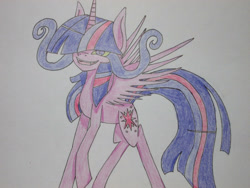Size: 2828x2121 | Tagged: safe, artist:cynderprime, twilight sparkle, twilight sparkle (alicorn), alicorn, colored sclera, corrupted, corrupted twilight sparkle, dark magic, dark twilight, dark twilight sparkle, darklight, darklight sparkle, female, green sclera, magic, possessed, possession, simple background, solo, sombra eyes, traditional art, white background