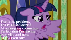 Size: 1920x1080 | Tagged: safe, derpibooru import, edit, edited screencap, editor:quoterific, screencap, twilight sparkle, twilight sparkle (alicorn), alicorn, pony, the last problem, crying, open mouth, worried