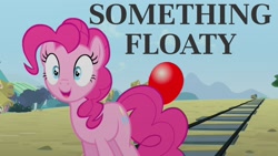 Size: 1920x1080 | Tagged: safe, derpibooru import, edit, edited screencap, editor:quoterific, screencap, pinkie pie, earth pony, pony, three's a crowd, balloon, female, open mouth, solo