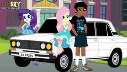 Size: 1920x1080 | Tagged: safe, artist:edy_january, derpibooru import, fluttershy, rarity, oc, oc:edy january, equestria girls, canon x oc, car, hardbass, lada, vehicle