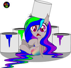 Size: 3317x3156 | Tagged: safe, artist:kyoshyu, derpibooru import, oc, oc:aurora veil, bat pony, pony, female, filly, high res, paint bucket, simple background, solo, transparent background