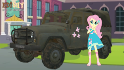 Size: 1920x1080 | Tagged: safe, artist:edy_january, derpibooru import, fluttershy, equestria girls, car, solo, uaz, uaz 3151, vehicle