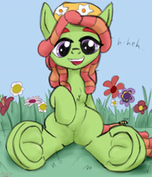 Size: 3600x4200 | Tagged: safe, artist:littlenaughtypony, derpibooru import, tree hugger, bee, insect, featureless crotch, fetish, frog (hoof), hoof fetish, open mouth, smiling, underhoof