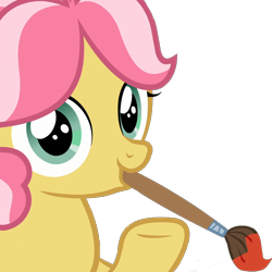 Size: 1072x1072 | Tagged: safe, edit, screencap, kettle corn, earth pony, pony, marks and recreation, circle, circle painting, female, filly, foal, kettle draws, mouth hold, paintbrush, simple background, site badge, solo, transparent background