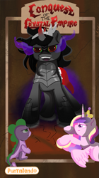 Size: 691x1236 | Tagged: safe, artist:julie25609, derpibooru import, king sombra, princess cadance, spike, alicorn, dragon, pony, unicorn, box art, female, male, mare, nintendo, nintendo entertainment system, parody, stallion, video game, video game cover