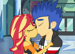 Size: 9000x6451 | Tagged: safe, artist:jadethepegasus, derpibooru import, flash sentry, sunset shimmer, equestria girls, female, flashimmer, kissing, male, shipping, straight