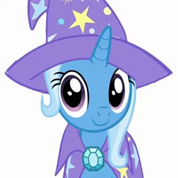 Size: 540x540 | Tagged: safe, artist:kqaii, derpibooru import, edit, edited screencap, screencap, trixie, pony, unicorn, uncommon bond, cape, clothes, cute, diatrixes, female, hat, looking at you, needs more jpeg, not a vector, simple background, solo, trixie's cape, trixie's hat, white background
